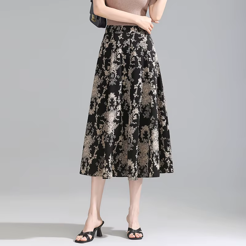 ZUZK femmes jupes florales confortables nouvelle taille élastique mode mi-longue Jupe à fleurs Jupe