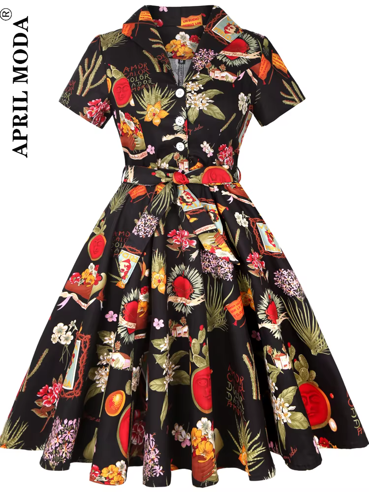 Robe de cocktail Pinup Rockabilly 2026, robe midi en coton, tunique, Jurken, décontractée, vintage,
