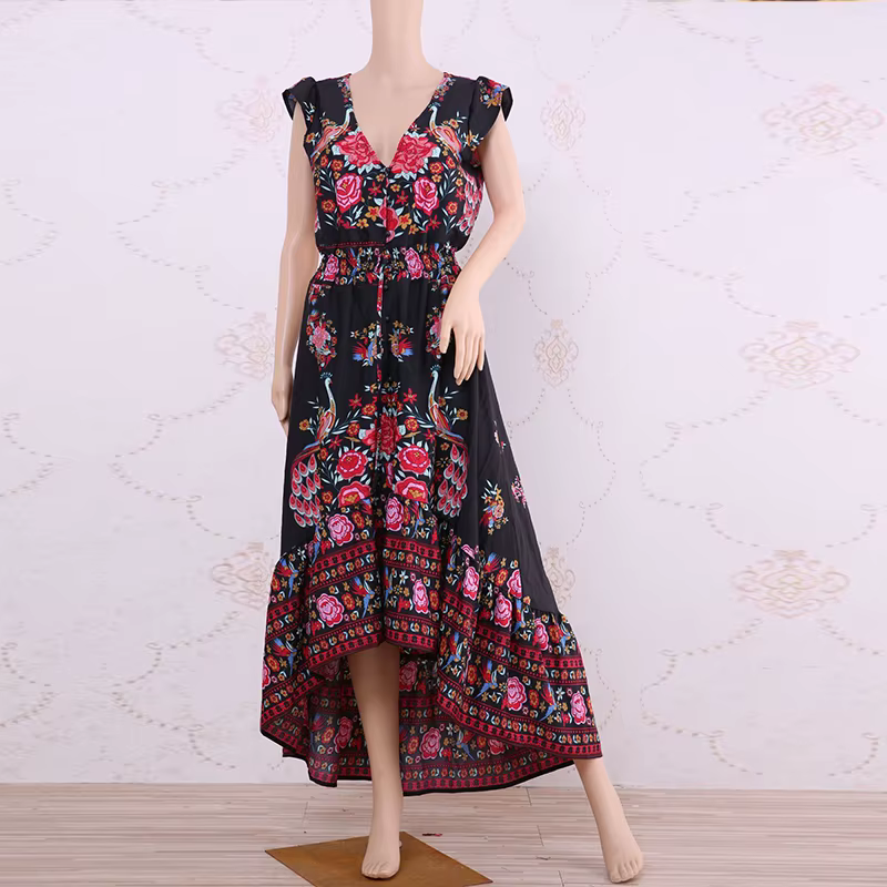 Duzeala personnalisable 2022 nouvelles femmes d'été Boho plage Maxi robe Sexy col en V Vintage impri