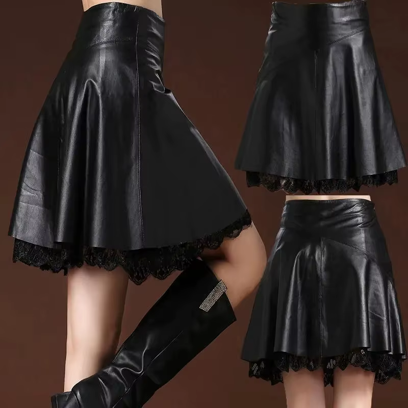 Jupe en cuir PU pour femmes, nouvelle collection, haute qualité, ligne a, taille haute, personnalité