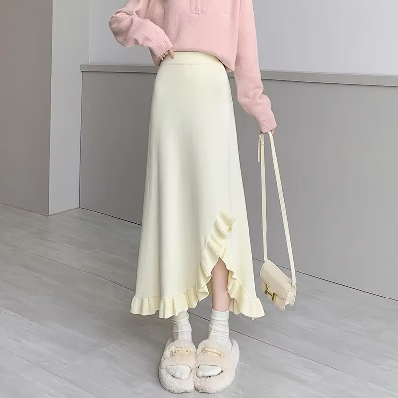 Jupe mi-longue pour femme, taille haute, coupe trapèze, fendue, style queue de poisson, collection a