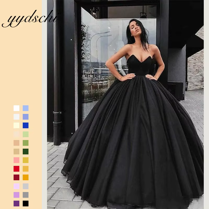 Robe de mariée princesse noire, col en V, manches longues, longueur ras du sol, classique, sexy, pou