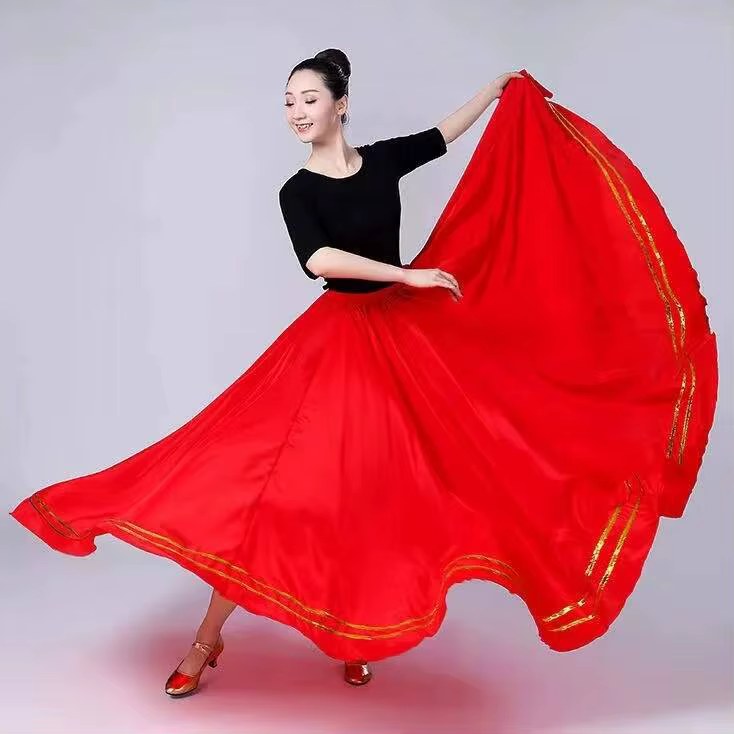Jupe de danseuse gitane espagnole en satin de polyester lisse, grande jupe évasée, pour carnaval, fê