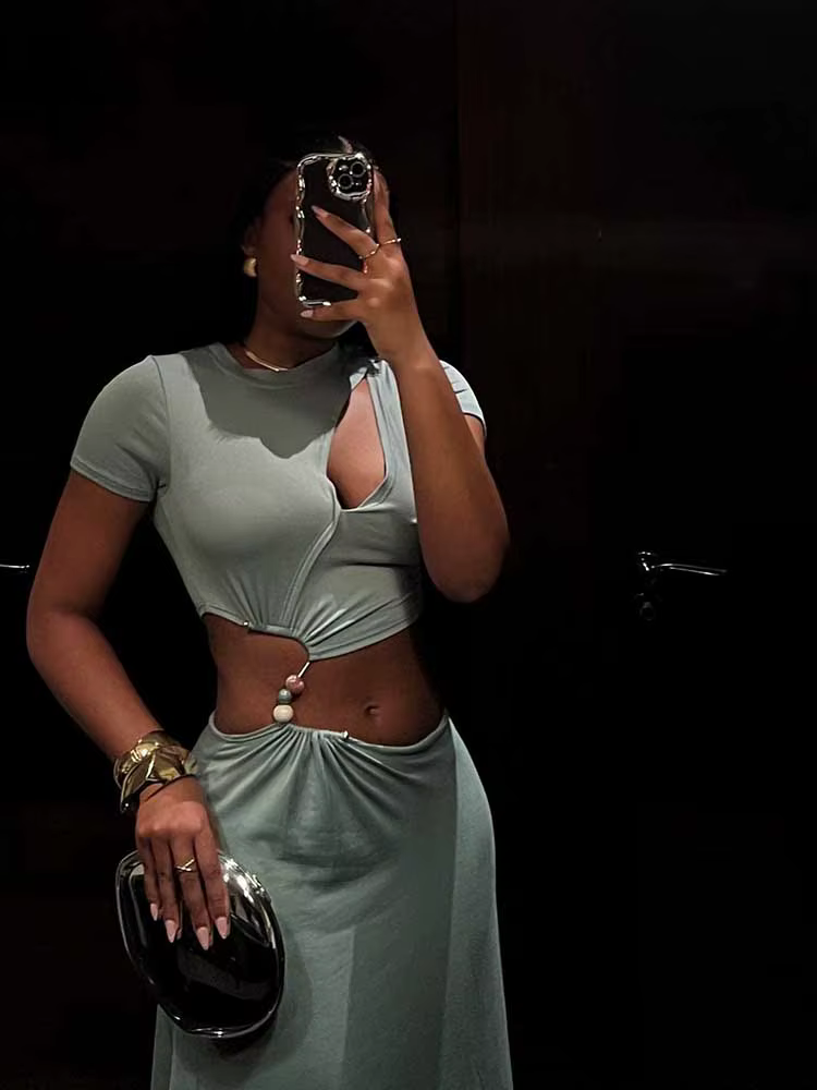 Robe Longue Grise Élégante et Sexy pour Femme, Coupe Irrégulière, Vêtement de Taille Serrée, Vente e