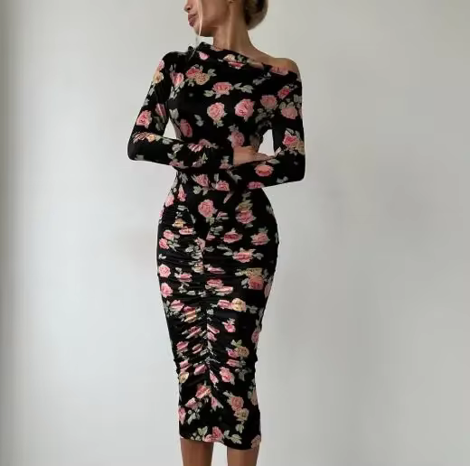 Robes pour femmes, automne et hiver, nouvelle mode féminine, manches longues, imprimé personnalisé, 
