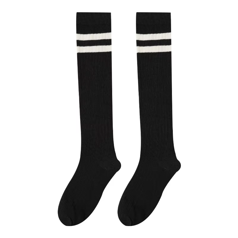 Femmes rayé coton longues chaussettes japonais JK noir blanc genou haut bas Long Tube jambe couleur