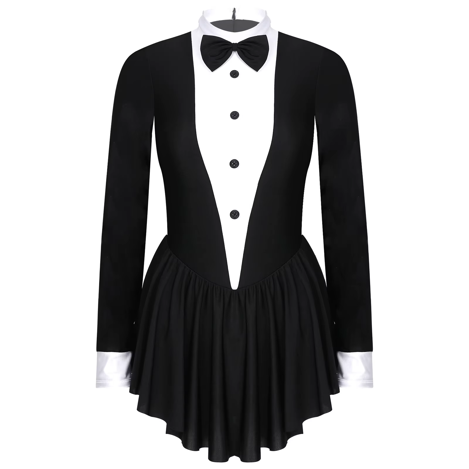 Robe de patinage artistique pour adolescents, femmes adultes, manches longues, nœud papillon, jupe d