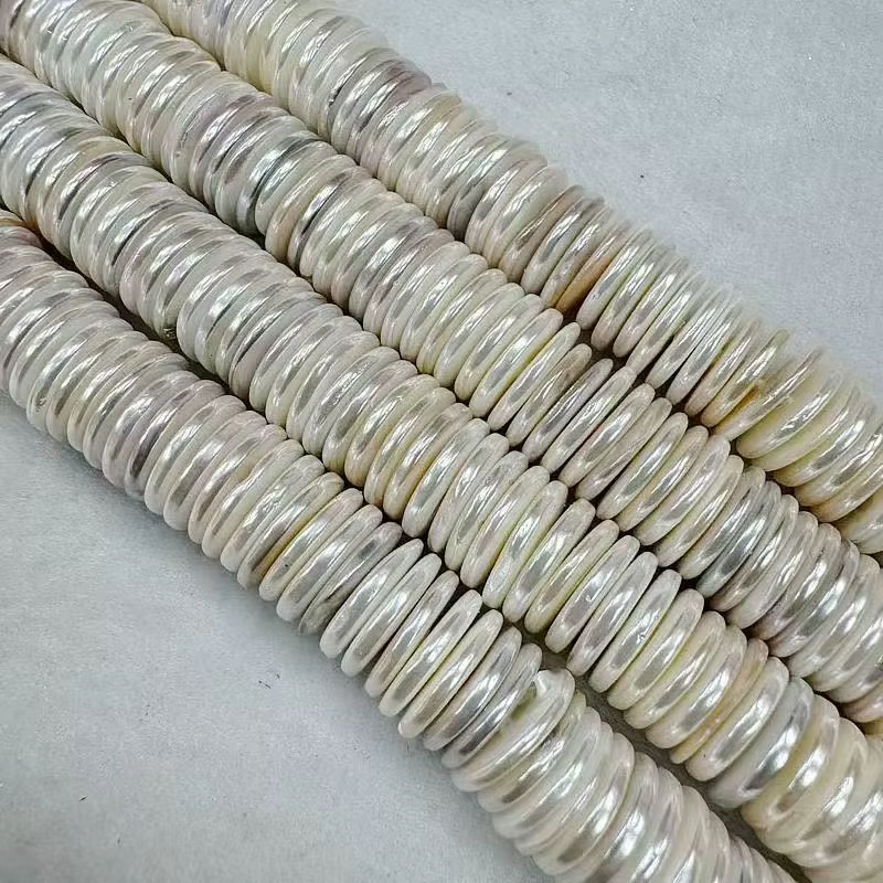2X12mm Coquillages naturels en nacre de couleur naturelle en forme de pièce de monnaie, brins lâches