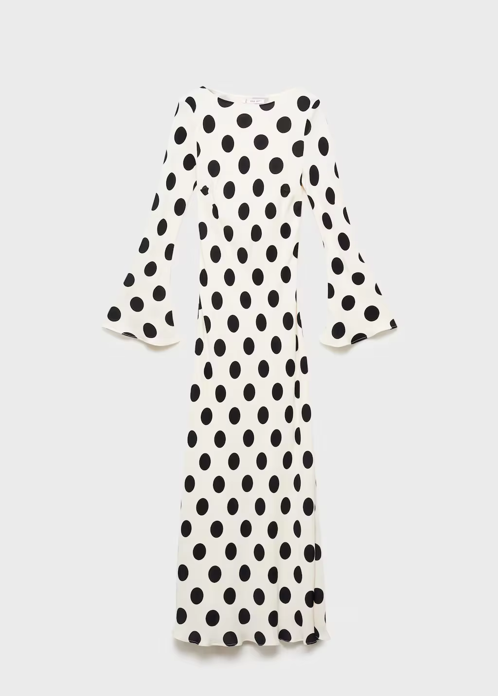 Robe longue à pois tendance pour femme, coupe ajustée, manches longues, col rond, taille haute, long