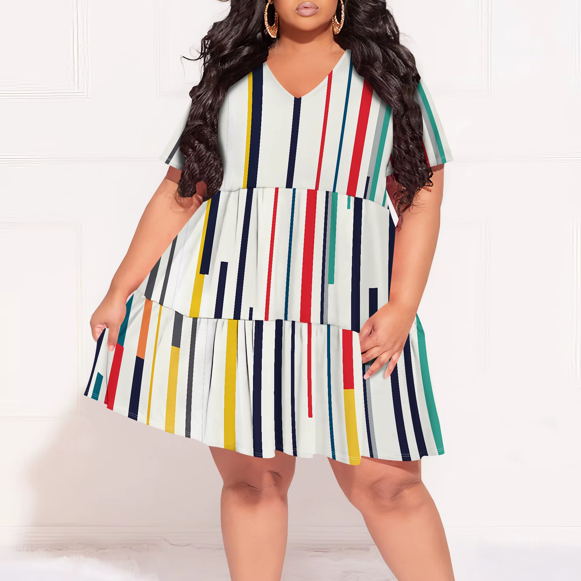 Robes grande taille pour femmes, manches longues, en tricot côtelé, taille haute, fluide, tenue déco