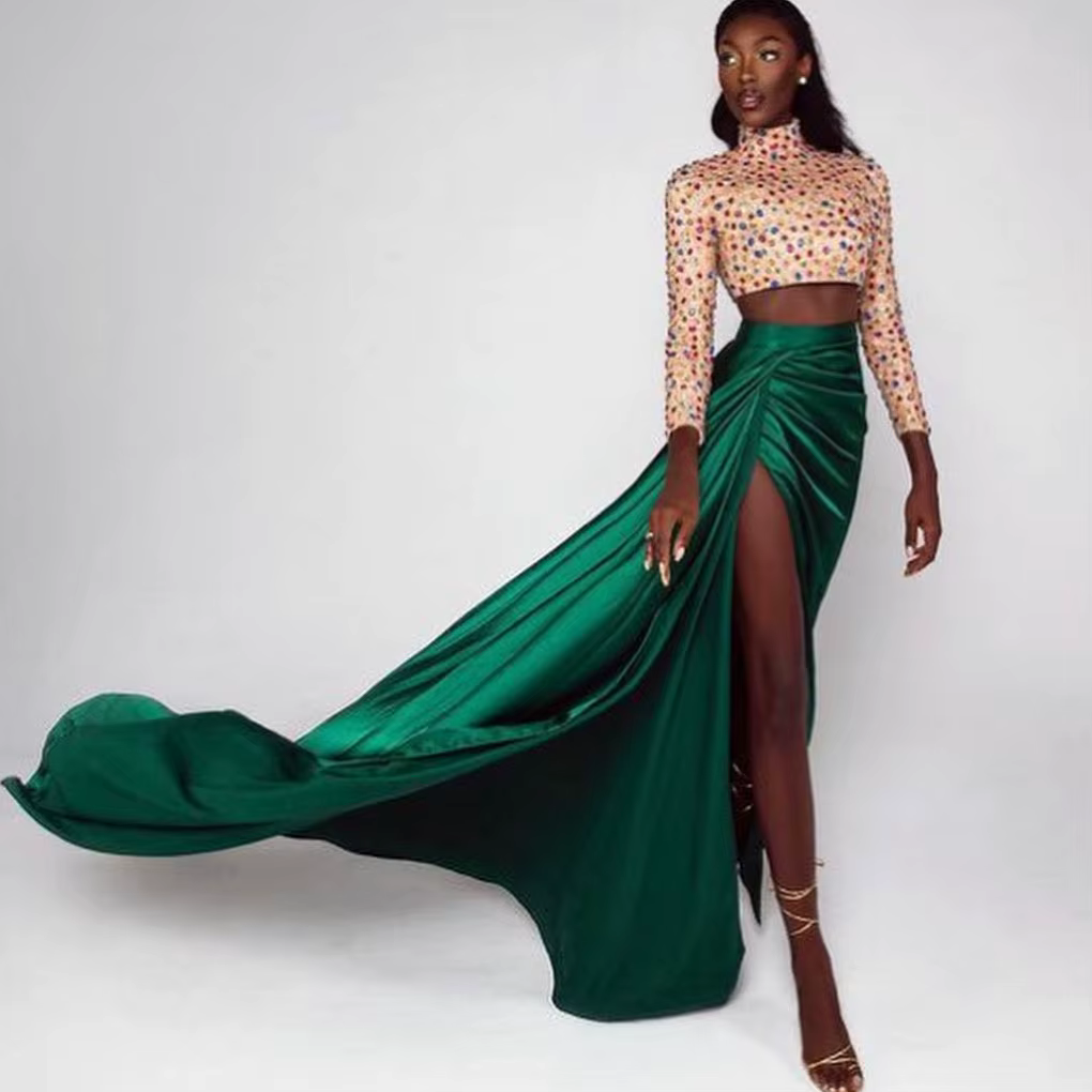 Jupe longue fendue sur le côté pour femme, jupe en satin doux, jupe de Rhpersonnalisée, taille haute