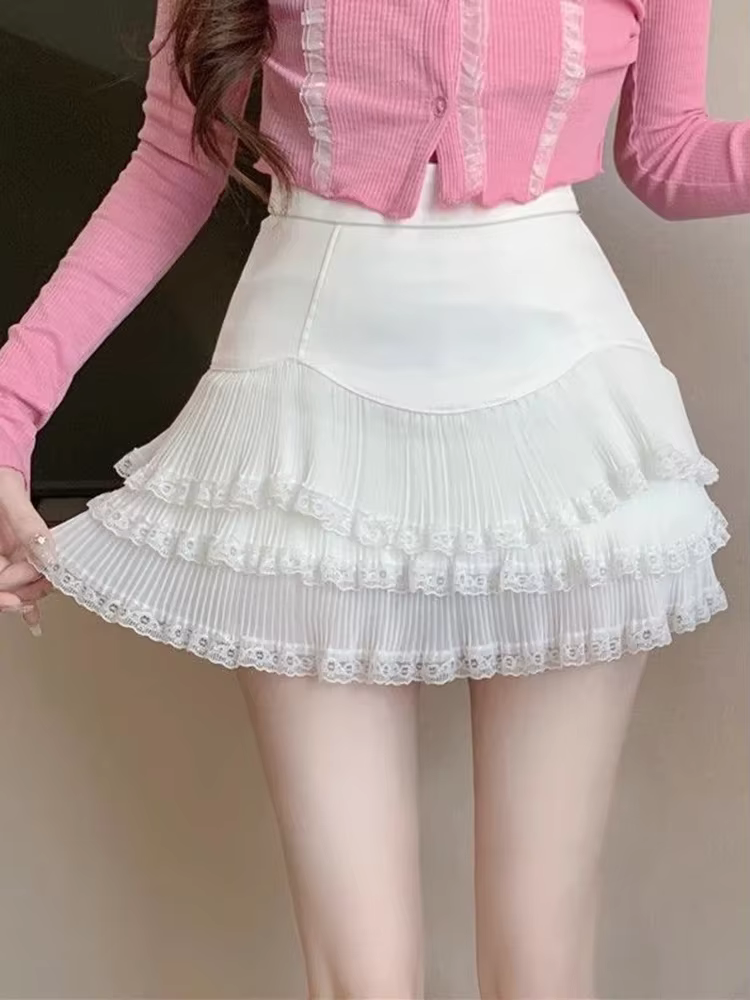 Dentelle volants jupes blanches femmes Sexy mince taille haute douce Mini jupe mode élégante femme d