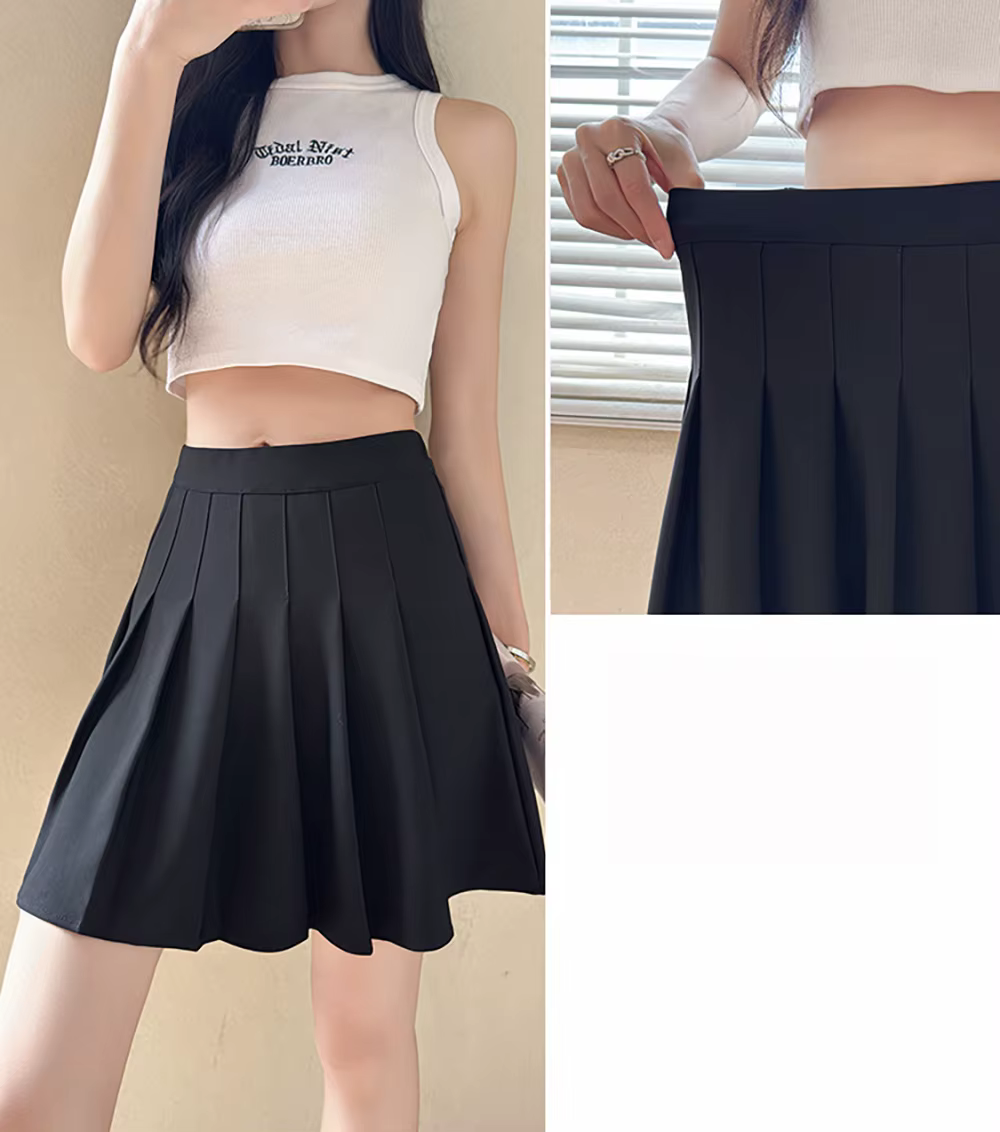 Jupe plissée ceinture élastique Style Preppy jupe décontracté été mode douce Hottie collège JK noir 