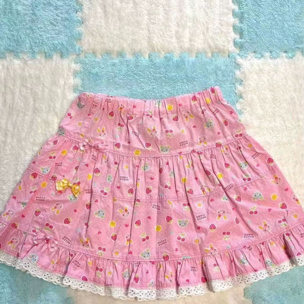 Mini jupes à gâteau imprimées de dessin animé japonais Kawaii pour femmes, jupe en dentelle Patchwor
