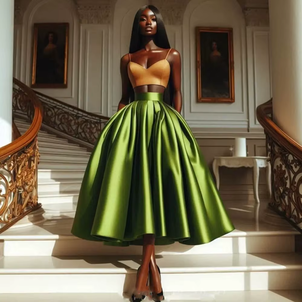 Jupe Longue Bouffante Verte pour Femme, Taille Haute, ixd'Anniversaire Aso Ebi, sur Mesure, Maxi For