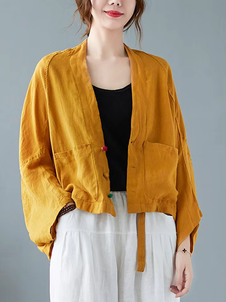 Vestes à manches longues pour femmes, style vintage, tout assressenti, confortable, coton, lin, femm