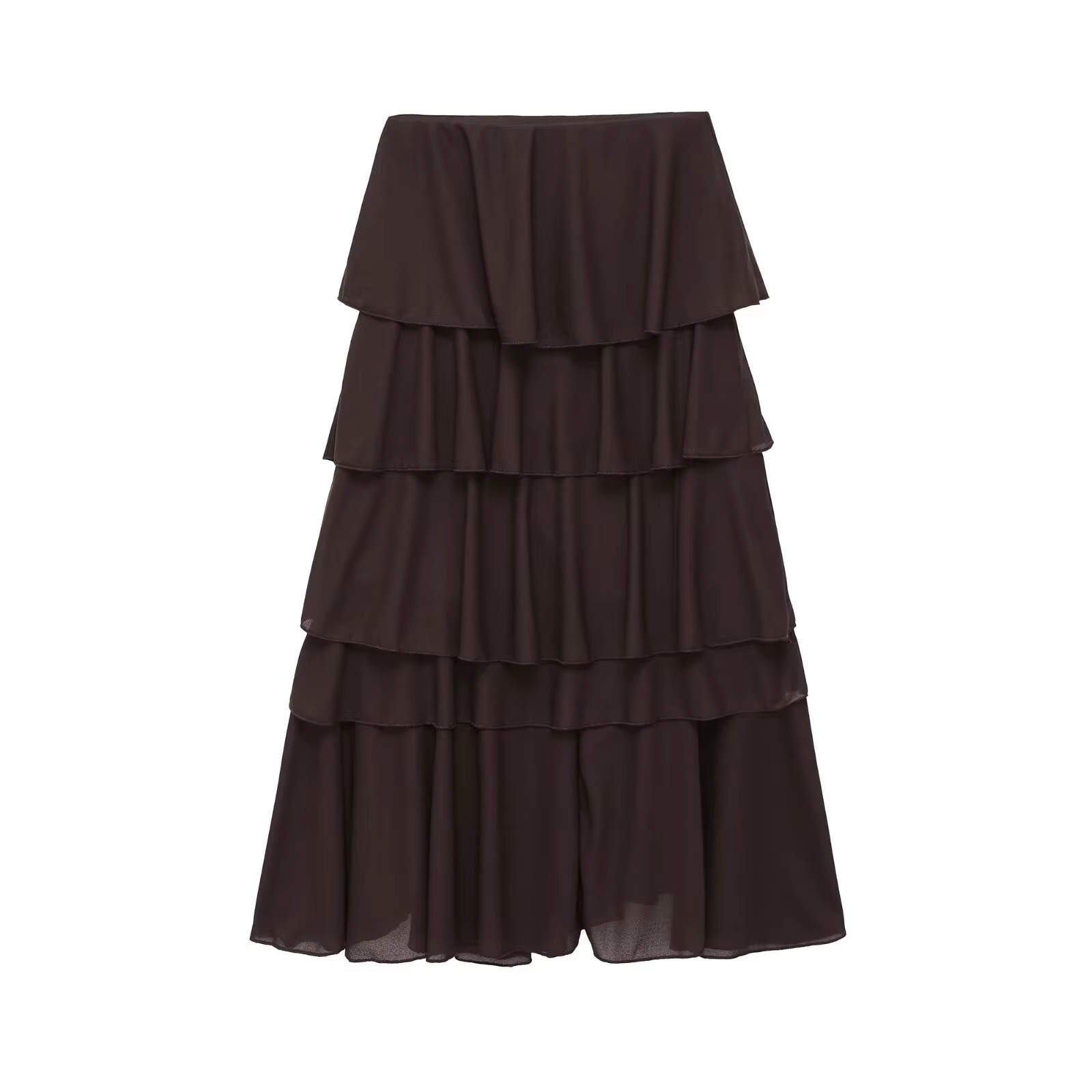 Jupe longue fluide mi-longue à volants étagés pour femme ETJ, ourlet asymétrique, collection Printem