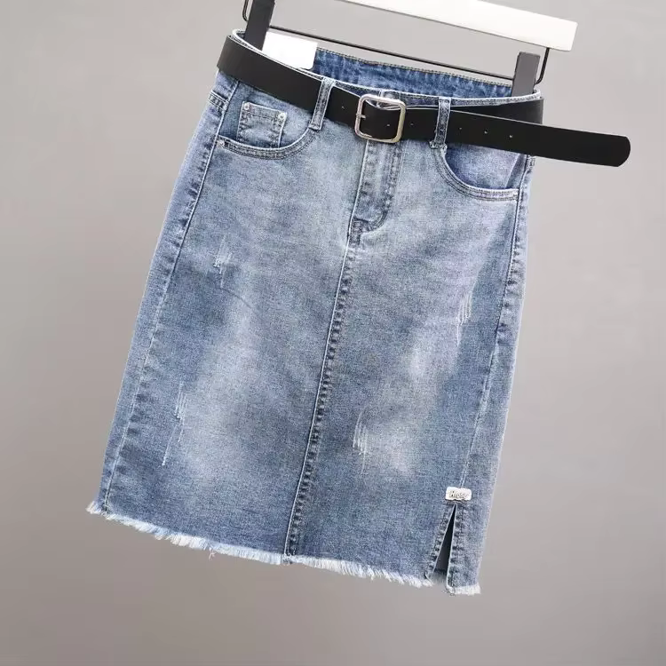 Jupe courte en jean taille haute pour femme, mini jupe en jean potelée avec poche, jupes en jean mi-