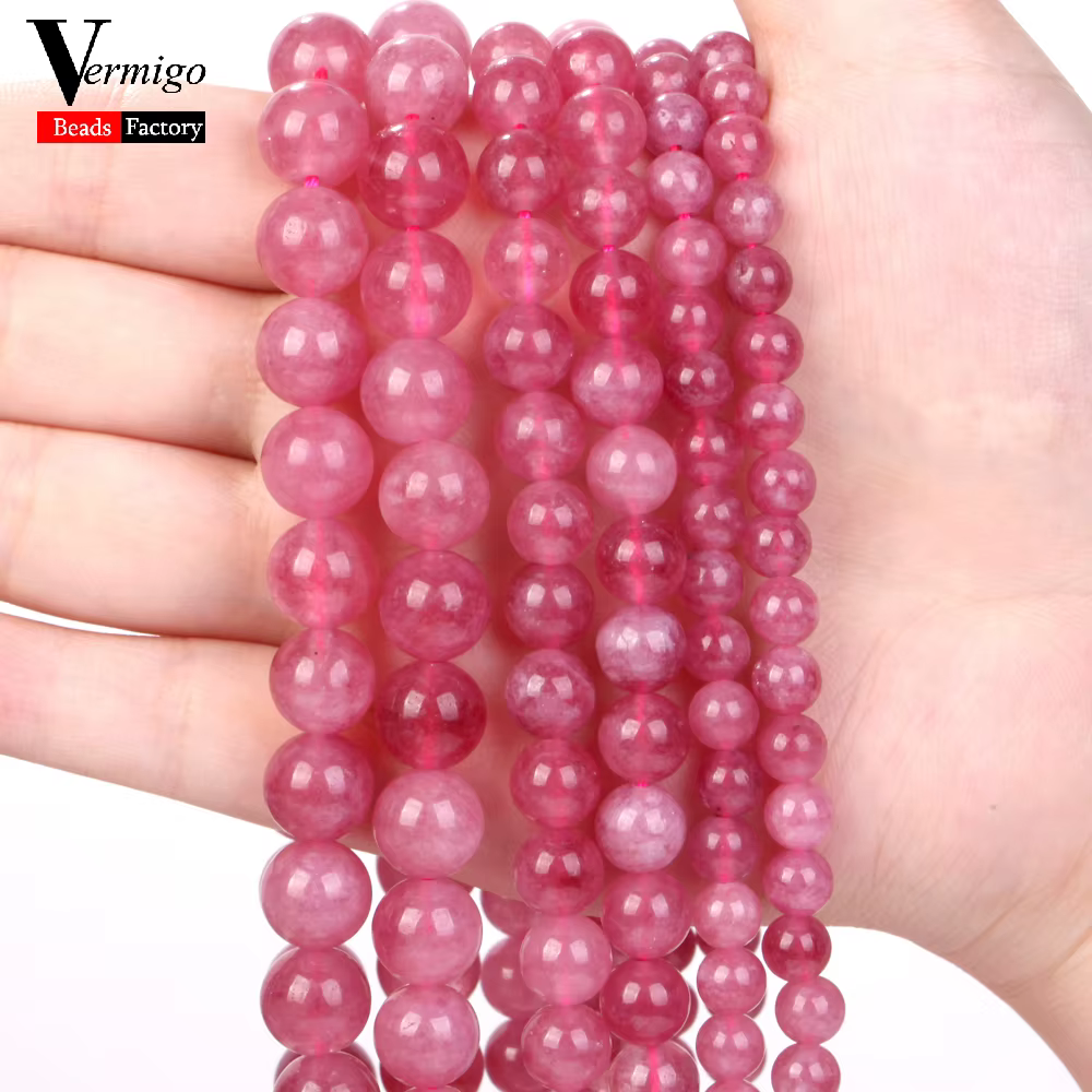 Perles rondes en pierre naturelle, Quartz fraise, 6/8/10mm, perles d'espacement amples pour la fabri