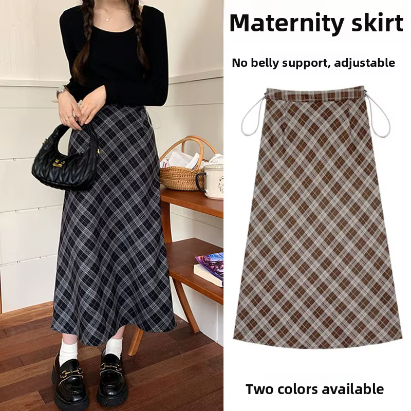 Jupe de maternité 2025 – Nouvelle collection automne – Style coréen tendance – Jupe midi à carreaux 