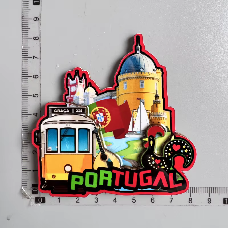 Aimants de réfrigérateur souvenirs du Portugal : Porto, Lisbonne, tram, coq, bateau, ville, ruelle d