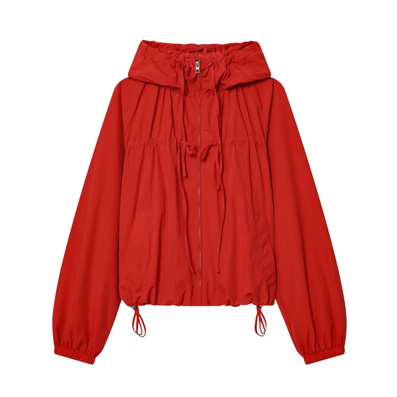 Veste pour femme 2026, nouvelle collection été, rouge, à manches longues, avec cordon de serrage déc