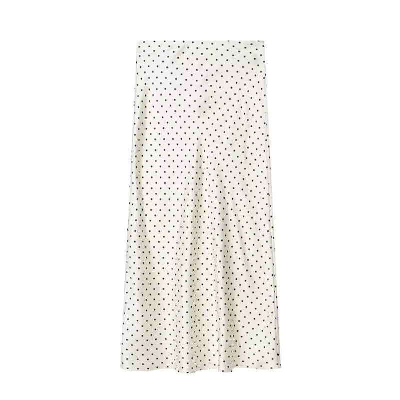Jupe mi-longue en satin à taille haute élastique pour femme, imprimé pois tendance, jupe longue déco