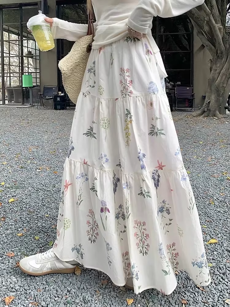 Jupes longues florales femmes douce taille haute mode élégante une ligne jupe décontracté Style Prep