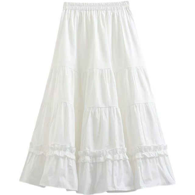 Jupe trapèze mi-longue pour femme, vêtements moelleux, gâteau mignon, Kawaii, blanc, printemps, été,