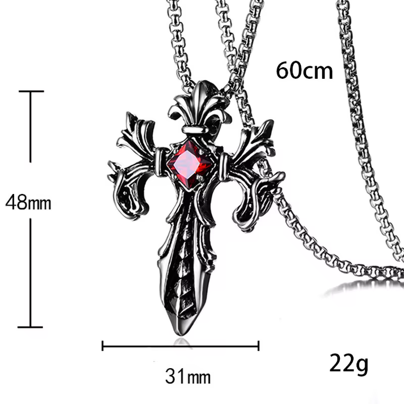 Collier pendentif croix en pierre rouge style gothique HNSP, bijoux vintage gothiques, accessoires c