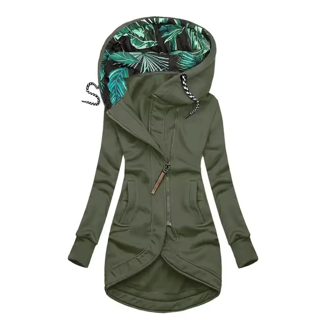 Nouvelle veste à capuche à manches longues pour femmes avec fermeture éclair en couleur unie imprimé