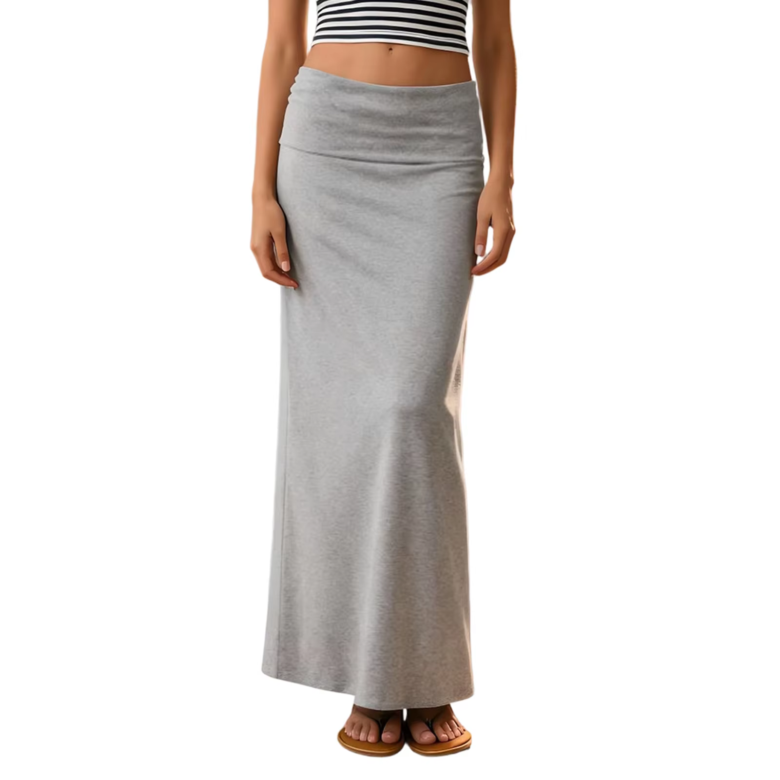 Jupe longue droite pour femme, couleur unie simple, taille basse, style décontracté moulant, idéale 