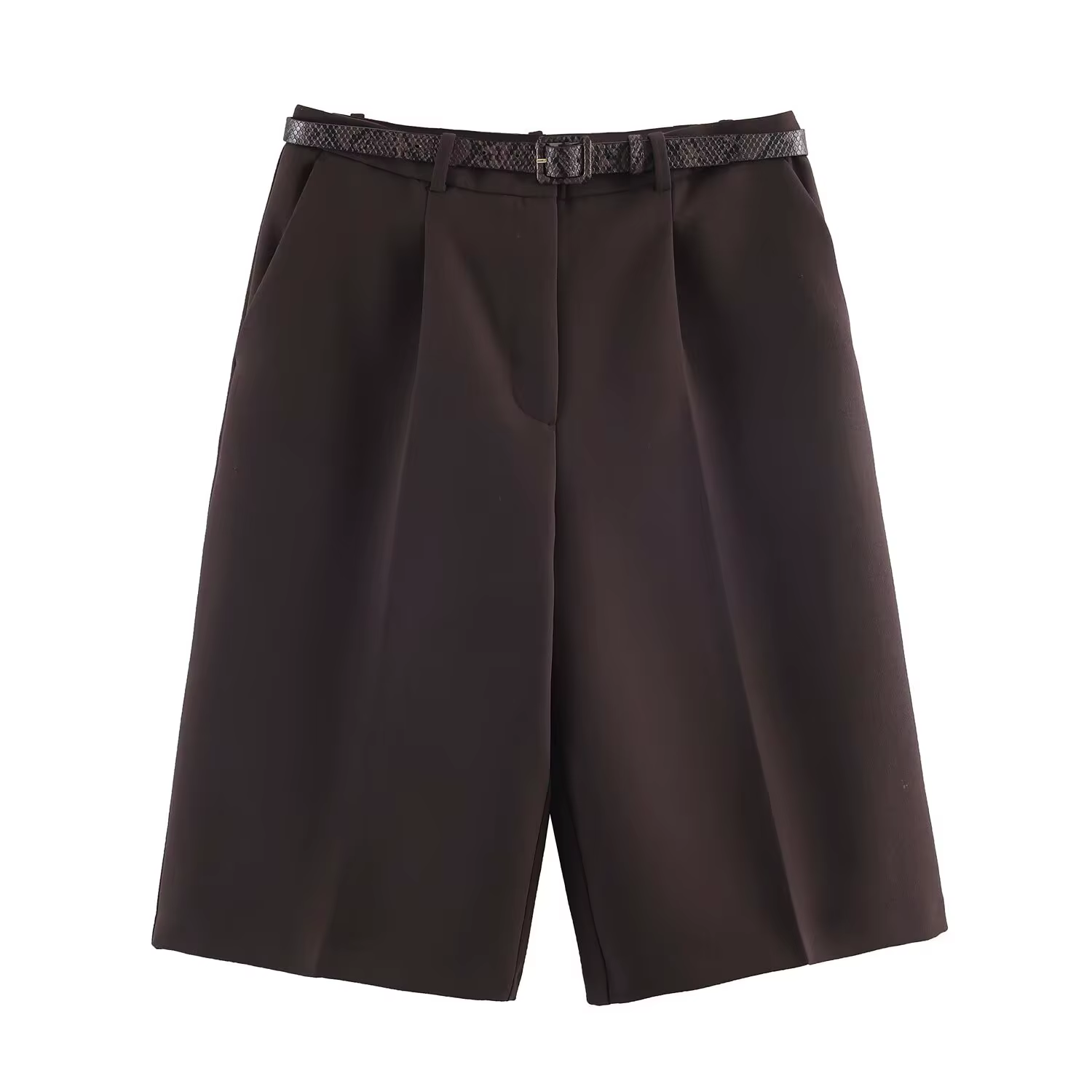 Shorts décontractés longs pour femmes, style vintage, taille haute avec ceinture, nouvelle collectio
