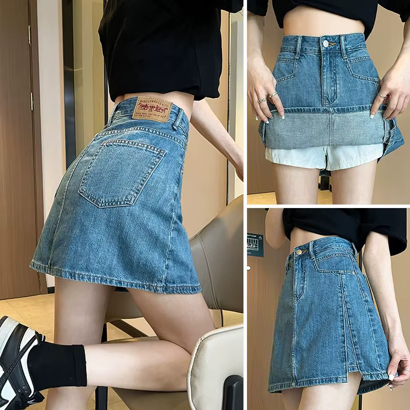 Flykcoozooi jupe en jean bleu pour femmes été nouvelle mode coréenne fille épicée Anti-éblouissement