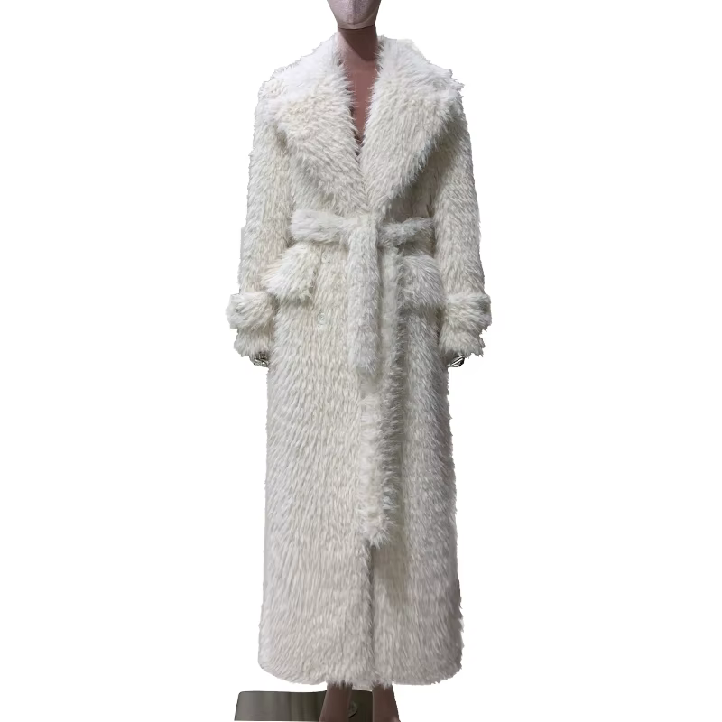 Mauroicardi printemps hiver Extra Long floue épais chaud poilu fausse fourrure manteau femmes ceintu
