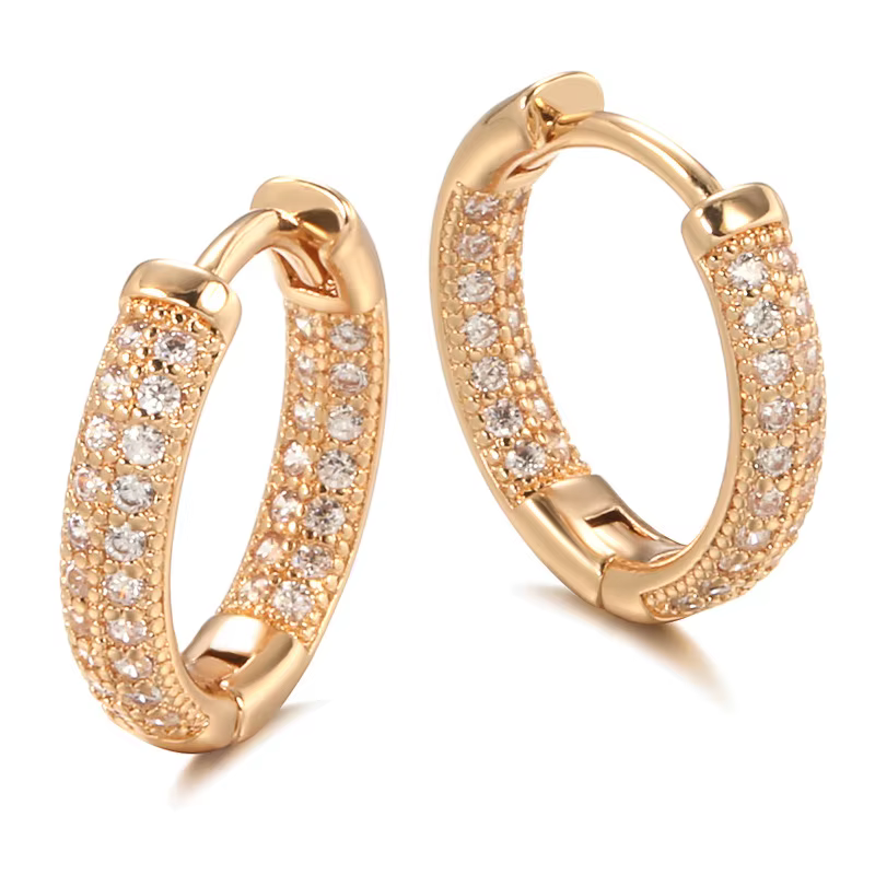 Vrai bracelet d'oreille en or 14 carats avec diamants pour femmes, pour les soirées, pierre précieus