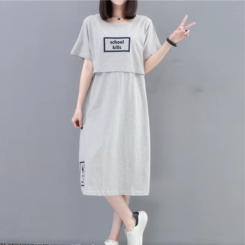 Robes d'allaitement de maternité mode coton à manches courtes hauts d'allaitement mi-long mince été 