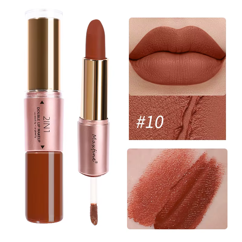 Rouge à lèvres liquide mat 2 en 1, couleur longue durée, hydratant, imperméable, tasse antiadhésive