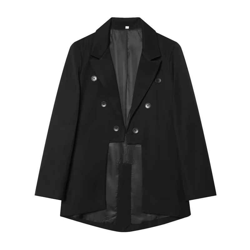 Blazer pour femme Printemps 2026 à manches longues, ourlet asymétrique, en tissu mélangé à carreaux,