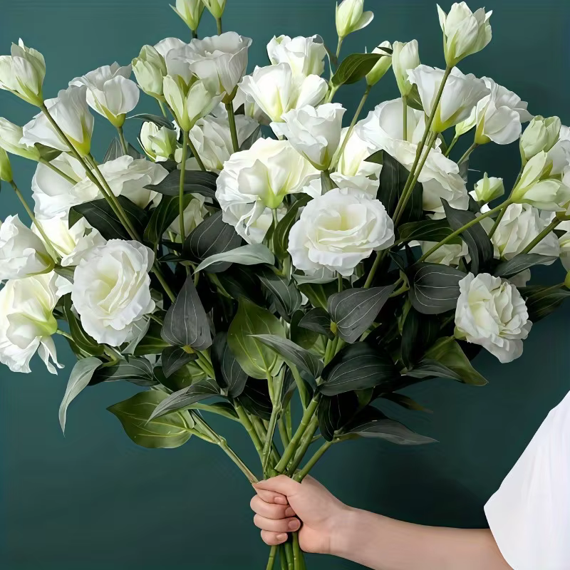 6 pièces de fleurs artificielles en soie Lisianthus blanches, fleurs d'Eustoma à longue tige, fausse