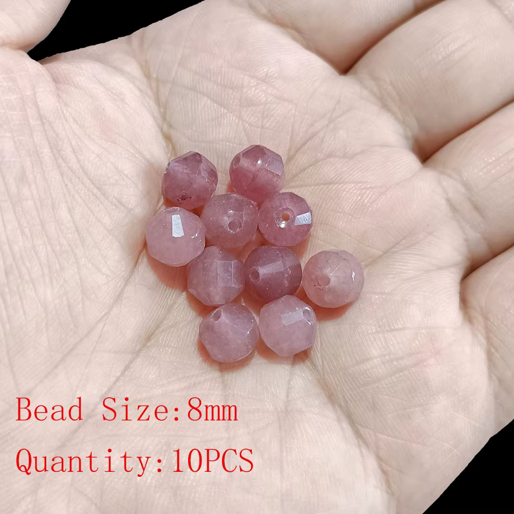 Perles rondes à facettes en quartz naturel aux fraises, perles d'espacement amples pour la fabricati