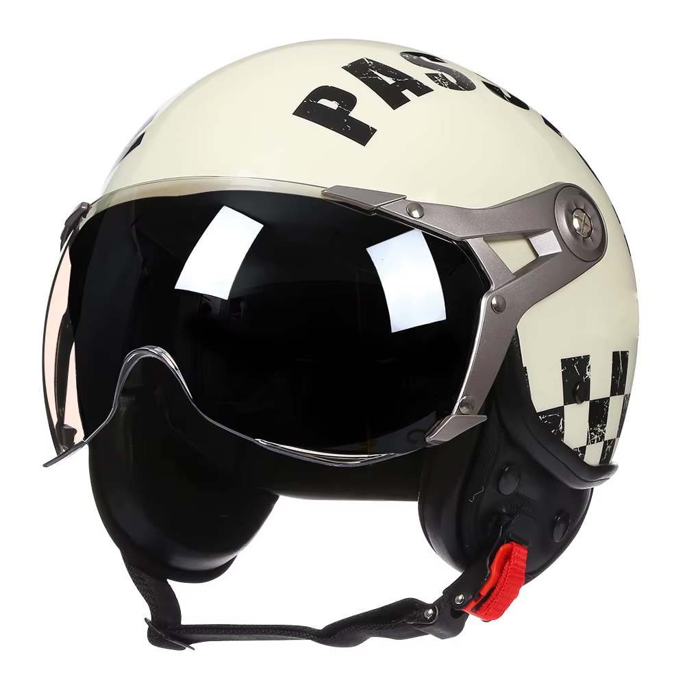 Casque de Moto Vintage TT & COCASCOS Jet avec visière Moto équitation 3/4 demi-casque ouvert rétro S