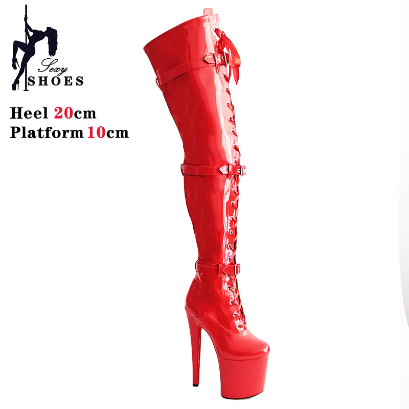 Femmes Sexy sur le genou bottes hautes 20CM bout rond plate-forme bottes pôle danse Club cuisse haut