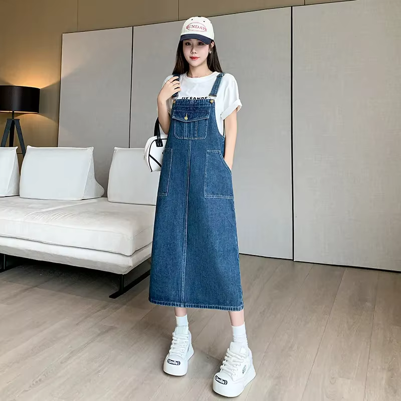 Robe en jean décontractée à effet amincissant pour femme, mi-longue, col en V, sans manches, coupe a