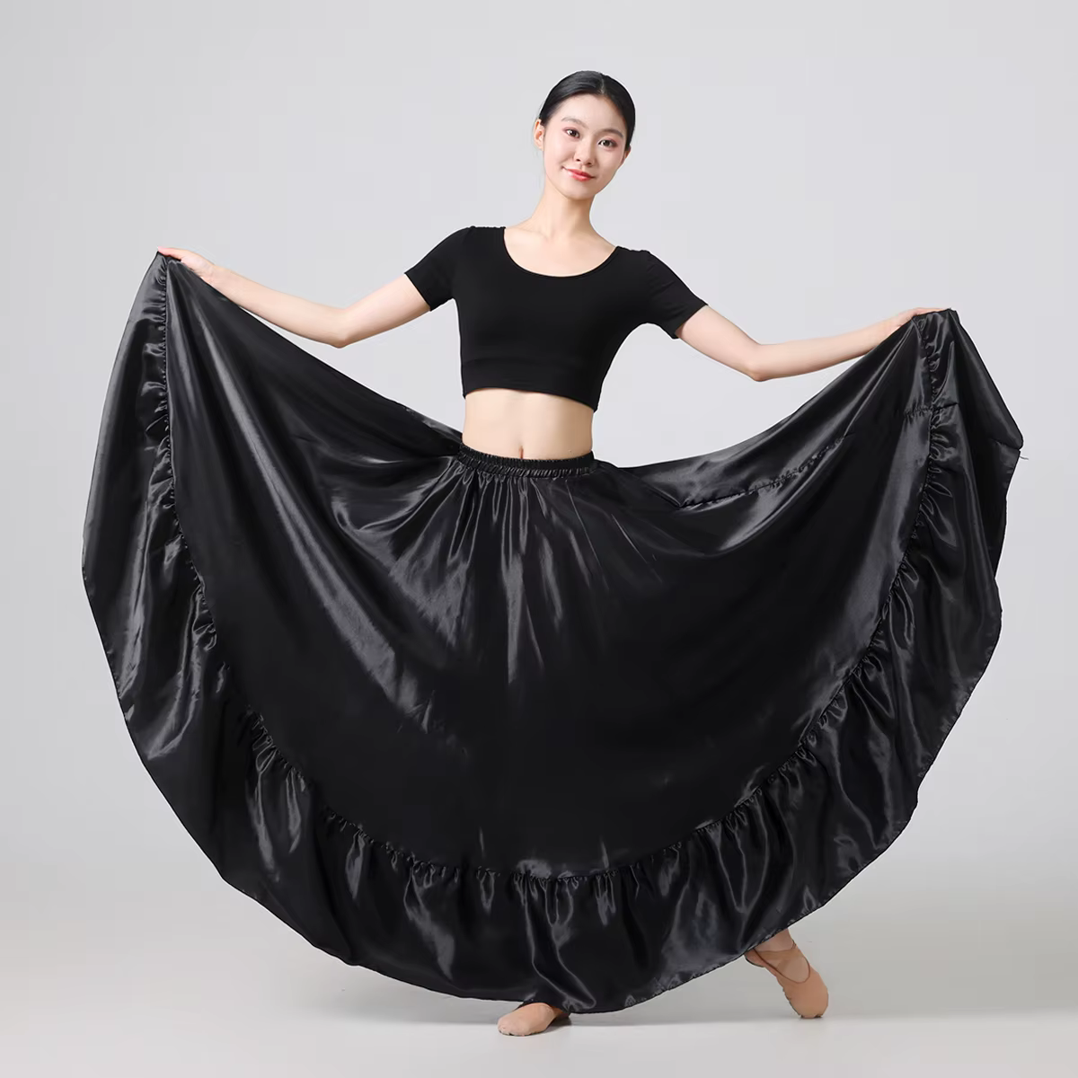 Jupe circulaire longue évasée pour femme - Jupe complète évasée en satin Boho Vintage jupe longue tr