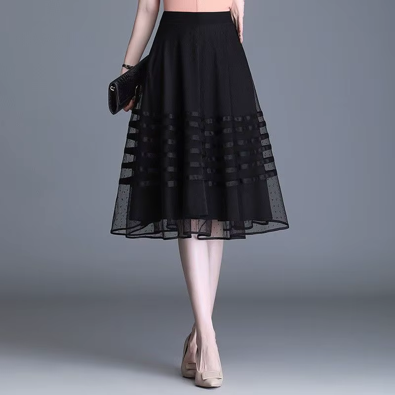 Nouvelle Collection Été : Jupes en Gaze Rayées Élégantes et Ample pour Femme, Style Bureau, Taille H