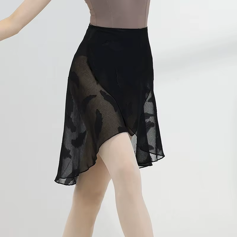 Jupe de ballet pour femme, motif plumes, jupe enveloppante noire, tutu de ballet, jupe de patinage, 