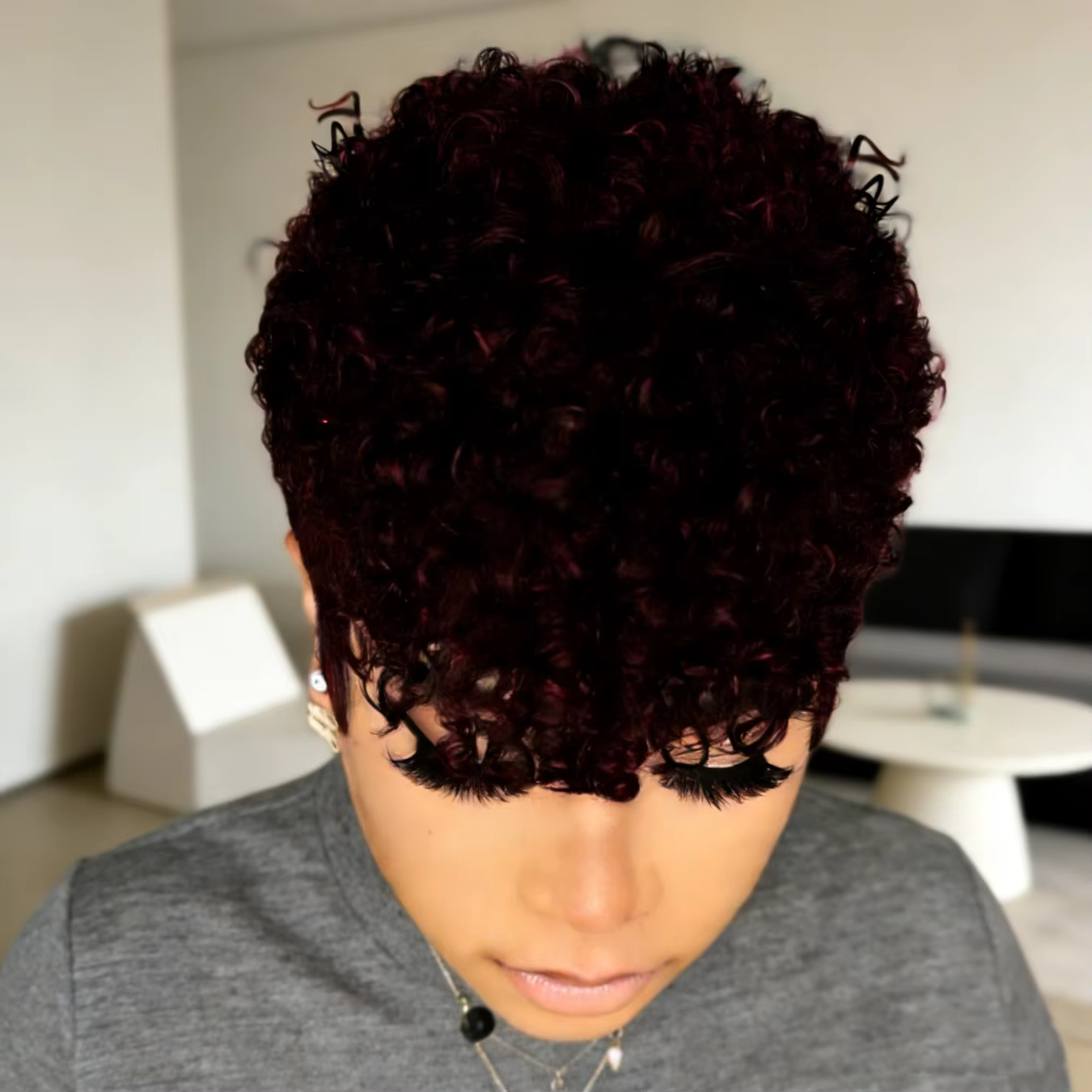  Perruque courte bouclée en cheveux humains pour femmes, coupe pixie, perruque courte bouclée en