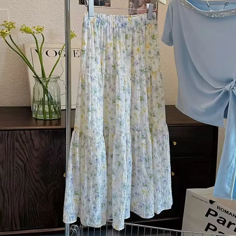 Jupe Vintage pour femmes 2025 Faldas Mujer De Moda ample taille haute Jupe douce imprimé fleuri coré