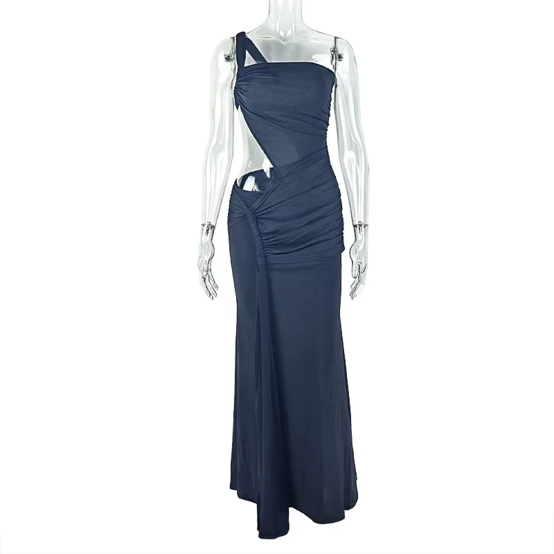 Robe longue asymétrique à nœud, couleur unie, style urbain, jupe midi, échancrée, sans bretelles, do